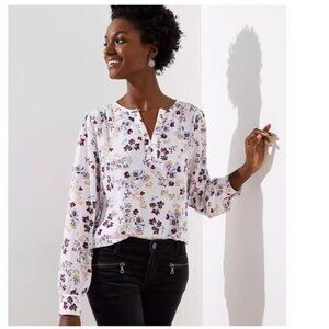 Loft Plus Womens 16 Floral Long Sleeve Blouse Key Hole Neck Shirt Top